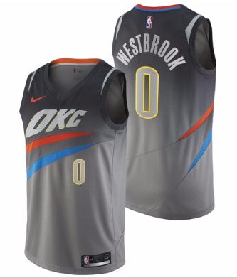 Men Oklahoma City Thunder #0 Westbrook Grey City Edition Nike NBA Jerseys